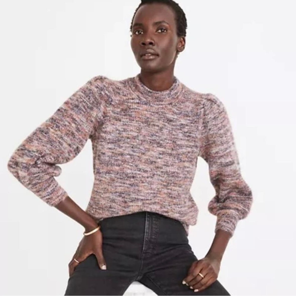 Madewell Space Dyed Eaton Puff-Sleeve Sweater Mock Neck Size XS NWT - Picture 4 of 10
